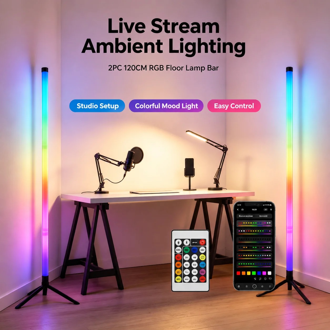 Esports Gaming Setup - Lampada da Terra RGB 120CM, Barra