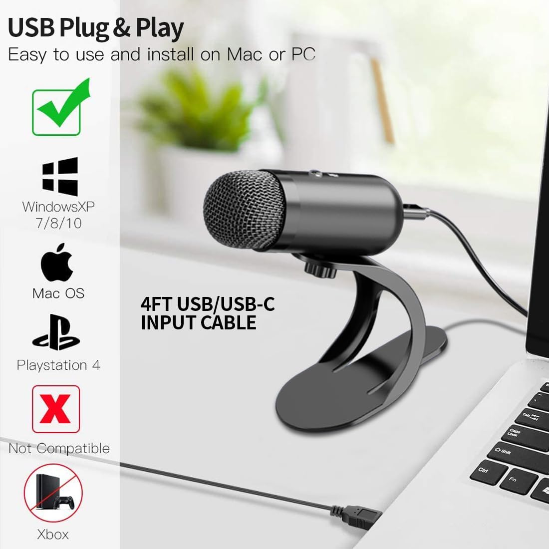 Streaming Mic Condenser - Microfono USB professionale a condensatore per